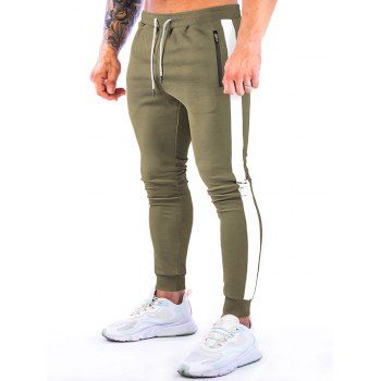 

Colorblock Striped Trim Sport Sweatpants Zipper Pockets Drawstring Elastic Waist Casual Jogger Pants, Light green