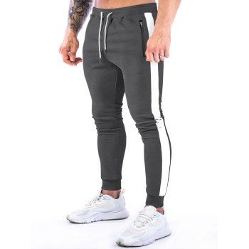 

Colorblock Striped Trim Sport Sweatpants Zipper Pockets Drawstring Elastic Waist Casual Jogger Pants, Dark gray