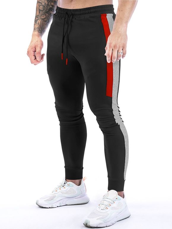 Pantalon de Jogging Décontracté Panneau en Blocs de Couleurs à Taille Elastique - Noir L