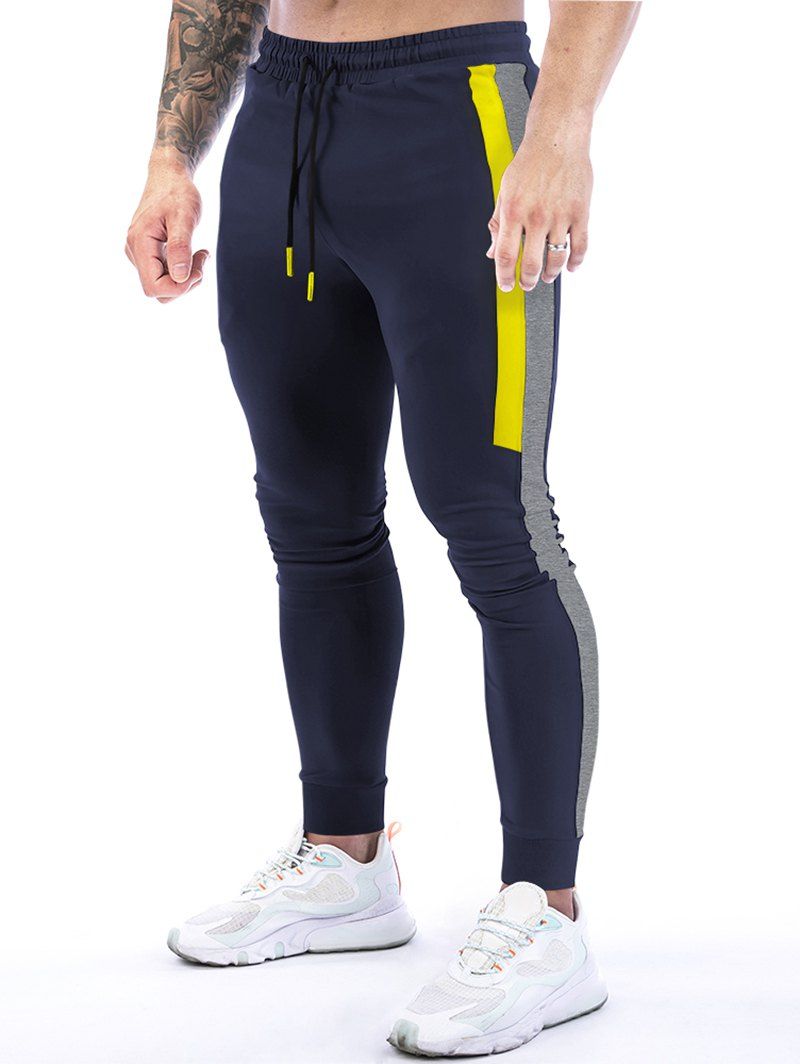 Pantalon de Jogging Décontracté Panneau en Blocs de Couleurs à Taille Elastique - Bleu profond L
