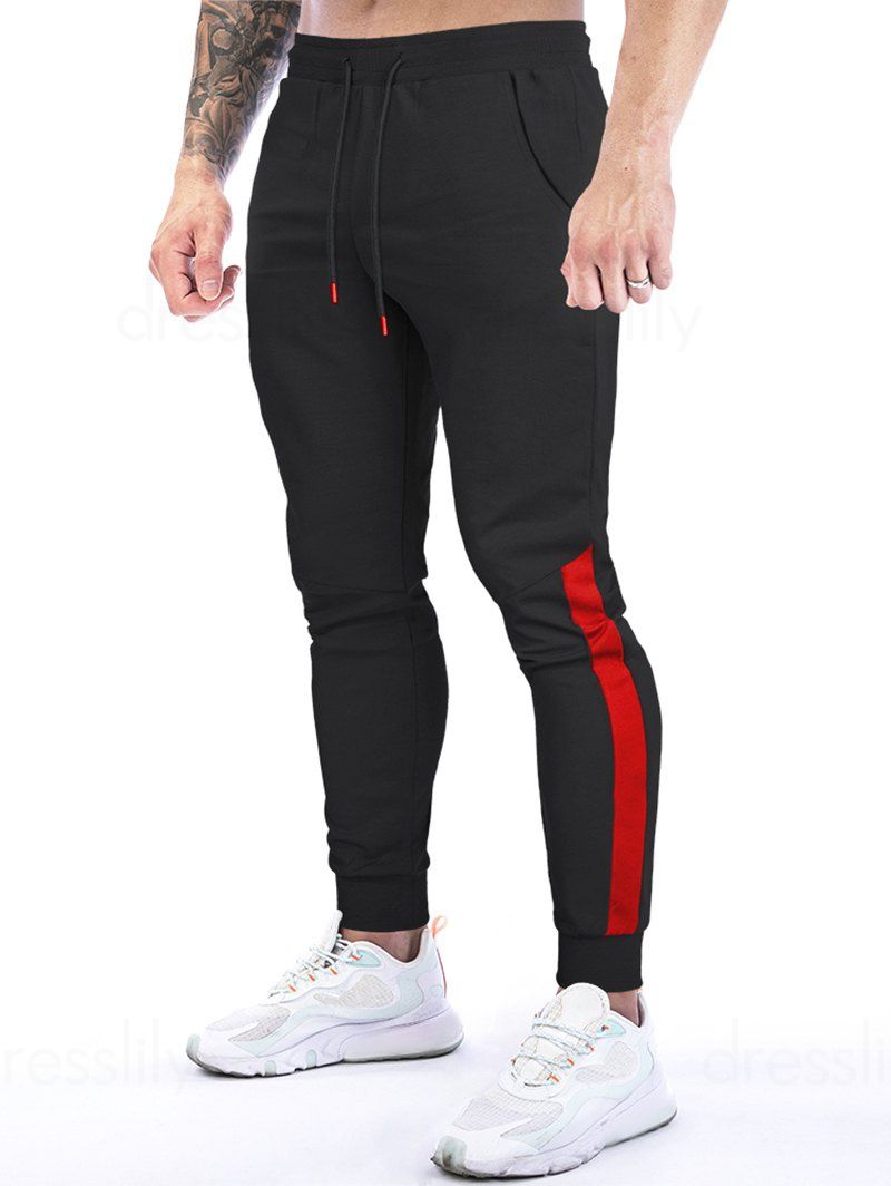 Pantalon de Jogging Décontracté en Blocs de Couleurs à Taille Elastique - Noir L