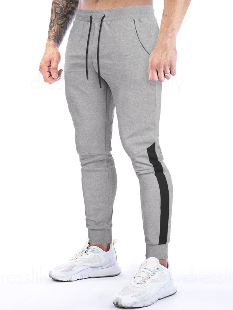 Pantalon de Jogging Décontracté en Blocs de Couleurs à Taille Elastique - Gris Clair XL