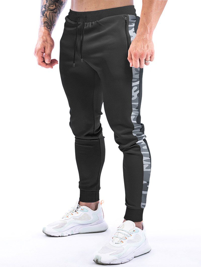 Pantalon de Jogger à Imprimé Camouflage avec Poches à Zip - Noir M