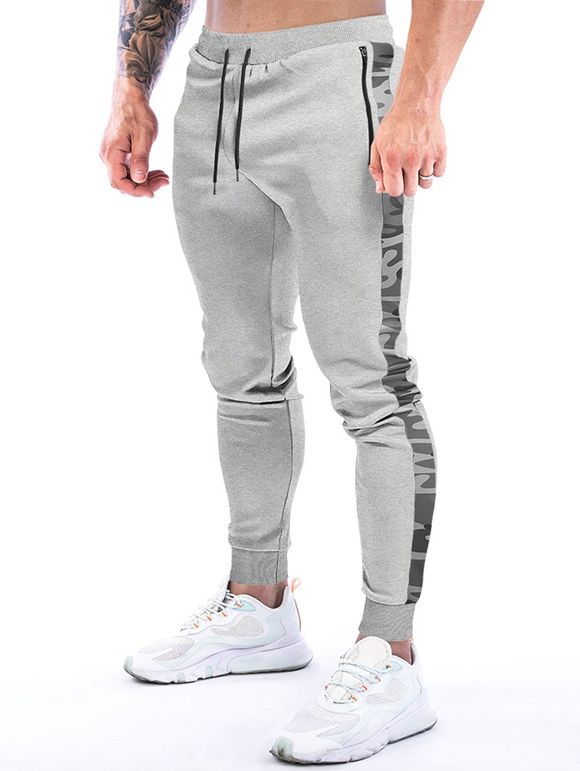 Pantalon de Jogger à Imprimé Camouflage avec Poches à Zip - Gris Clair XXL