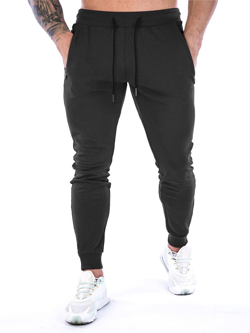 Pantalon de Jogger Décontracté à Taille Élastique avec Poches à Zip à Cordon - Noir S
