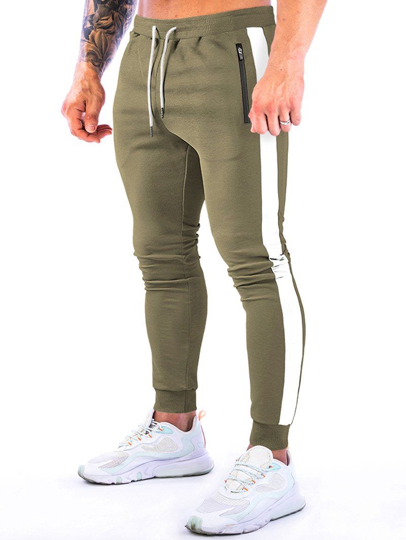 Pantalon de Jogging de Sport Décontracté Zippé en Blocs de Couleurs à Taille Elastique - Vert clair L