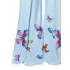 Lace Insert Ruched T-shirt And High Slit Butterfly Print Wide Leg Pants Summer Outfit - multicolor S
