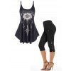 Eye Celestial Sun Moon Print Strappy Tank Top And High Waist Mock Button Skinny Leggings Summer Outfit - BLACK S