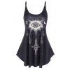 Eye Celestial Sun Moon Print Strappy Tank Top And High Waist Mock Button Skinny Leggings Summer Outfit - BLACK S