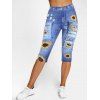 Floral Lace Insert Cut Out Skirted Cami Top And Sunflower Ripped Denim 3D Print Cropped Jeggings Outfit - multicolor S