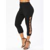Cinched Tie Ruched Zipper Embellishment T-shirt And Hollow Out O Rings Elastic High Waist Capri Leggings Outfit - multicolor S