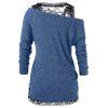 Two Piece Top Sheer Floral Lace Tank Top And Solid Color Knit Textured Long Sleeve T Shirt Skew Neck Casual Top - BLUE S