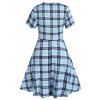 Mini Robe Asymétrique Contrastée à Carreaux Imprimée avec Faux Bouton de Grande Taille Fausse Deux Pièces - Bleu clair L
