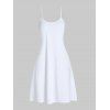 Casual Outfit Solid Color A Line Mini Cami Dress and Self Belted D Ring Printed Lace Insert Open Front Dress Two Piece Set - DEEP BLUE M