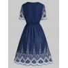 Casual Outfit Solid Color A Line Mini Cami Dress and Self Belted D Ring Printed Lace Insert Open Front Dress Two Piece Set - DEEP BLUE M