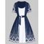Casual Outfit Solid Color A Line Mini Cami Dress and Self Belted D Ring Printed Lace Insert Open Front Dress Two Piece Set - DEEP BLUE L