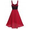 Flower Lace Panel Party Dress Zip Detail Overlap A Line Dress Backless Midi Dress - DEEP RED L