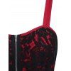 Flower Lace Panel Party Dress Zip Detail Overlap A Line Dress Backless Midi Dress - DEEP RED L