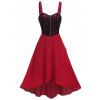 Flower Lace Panel Party Dress Zip Detail Overlap A Line Dress Backless Midi Dress - DEEP RED L