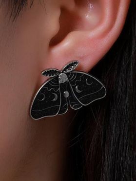 Gothic Stud Earrings Moth Shaped Moon Print Trendy Earrings