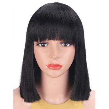 

Straight Full Wig Solid Color Bob Short Synthetic Wig, Black