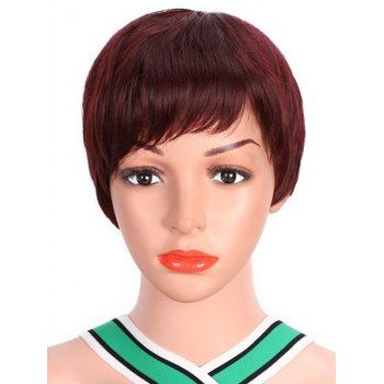 

Short Side Bang Straight Synthetic Wig, Deep red
