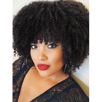 

African Curly 10 Inch Short Full Bang Synthetic Wig, Black