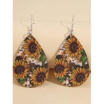 

Vintage Earrings Sunflower Spots Print Waterdrop PU Earrings Hook Drop Earrings, Multicolor