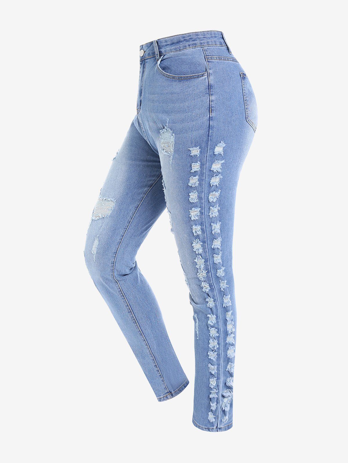 Plus Size Ripped Faded Skinny Jeans - LIGHT BLUE 4X