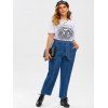 Plus Size Belted Topstitching Wide Leg Jeans - DEEP BLUE 3X