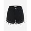 Plus Size Studs Distressed Raw Hem Denim Shorts - BLACK 5X