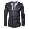 Tuxedo Faux Twinset 3D Print T Shirt Long Sleeve Round Neck Casual Tee - BLACK XXL