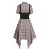 Plaid Print Button-up Handkerchief Hem Midi Dress and Solid Color Self Belted Cami Top Two Piece Vintage Outfit - COFFEE XXL