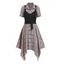 Plaid Print Button-up Handkerchief Hem Midi Dress and Solid Color Self Belted Cami Top Two Piece Vintage Outfit - COFFEE XXL