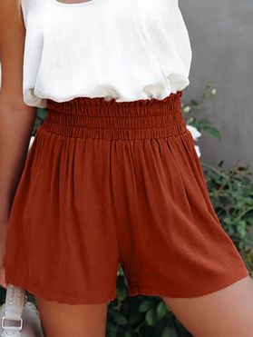 Casual Shorts Solid Color Shorts Ruffle Elastic High Waisted Wide Leg Summer Shorts
