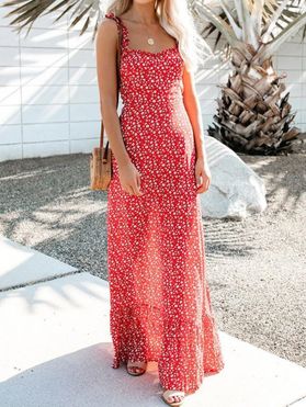Casual Sundress Ditsy Floral Sundress Ruffle High Waisted A Line Maxi Vacation Dress