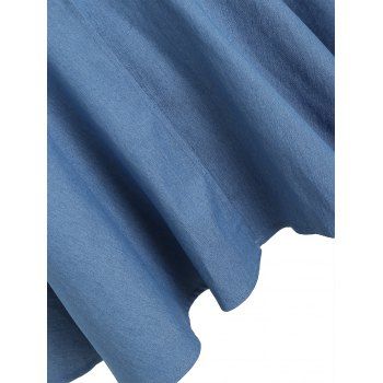 Plus Size Skirt Chambray Skirt Mock Button Solid Color Belted Flounce A Line Midi Skirt