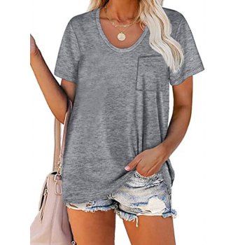 

Heather T Shirt Casual T Shirt Front Pocket Short Sleeve Round Neck Summer Tee, Dark gray