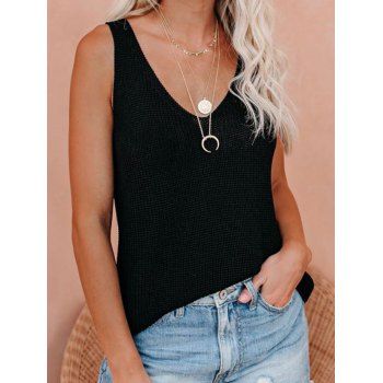

Solid Color Tank Top Textured Knit Tank Top Basic Casual Top, Black
