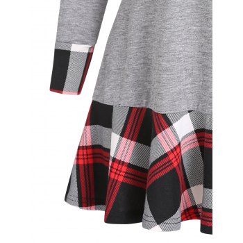 Casual Faux Twinset T Shirt Plaid Print Button Skirted Turn Down Collar Long Sleeve Tee