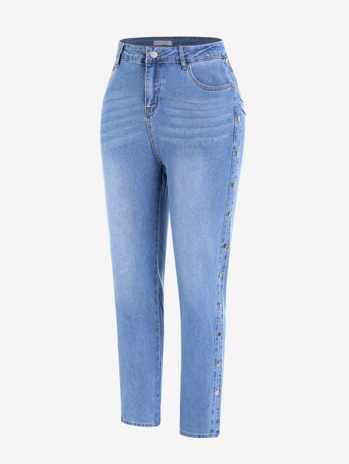 Plus Size Studded Light Wash Skinny Jeans - BLUE 1X