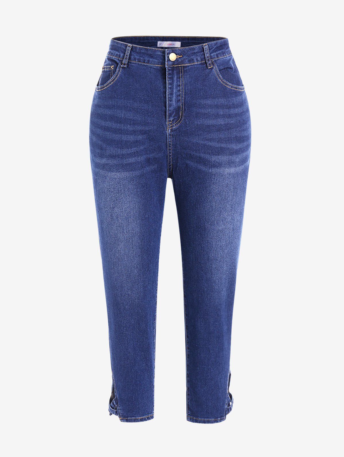 Plus Size Faded Crisscross Ninth Jeans - DEEP BLUE 3X