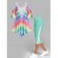 Rainbow Print Cold Shoulder Flower Crochet Lace T Shirt And Lace Up Crop Leggings Casual Outfit - multicolor S