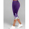 Colorblock Ombre Heart Floral Print Asymmetric Mini Dress And Butterfly Print Cropped Leggings Outfit - PURPLE S