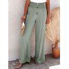 Pantalon Décontracté Long à Taille Haute Elastique en Couleur Unie à Jambe Large avec Faux Bouton - Vert clair L