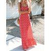 Casual Sundress Ditsy Floral Sundress Ruffle High Waisted A Line Maxi Vacation Dress - RED XL