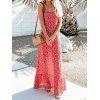 Casual Sundress Ditsy Floral Sundress Ruffle High Waisted A Line Maxi Vacation Dress - RED XL