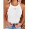 Knit Tank Top Solid Color Tank Top Ribbed Round Collar Casual Summer Top - WHITE XL