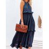 Casual Dress Solid Color Dress Shirred Ruffle High Waisted Tiered Trapeze Maxi Halter Dress - DEEP BLUE S