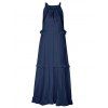 Casual Dress Solid Color Dress Shirred Ruffle High Waisted Tiered Trapeze Maxi Halter Dress - DEEP BLUE M